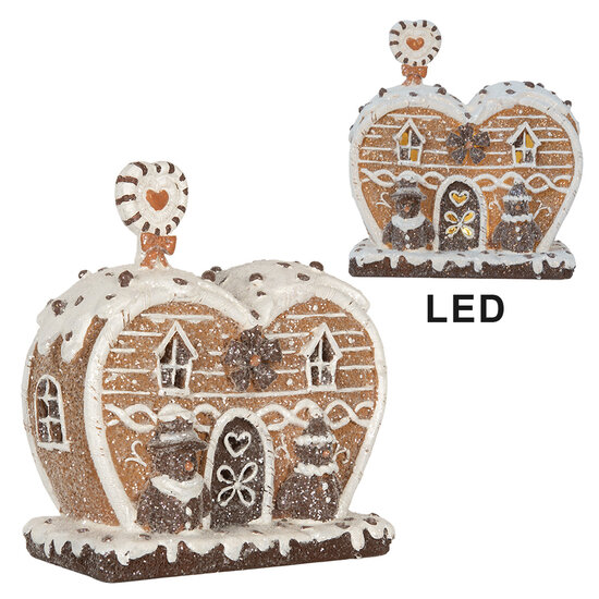 Clayre &amp; Eef   | Decoratie Huis met LED Bruin Wit 18x10x19 cm | 6PR5826