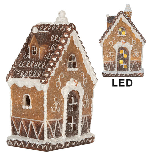 Clayre &amp; Eef   | Decoratie Huis met LED Bruin Wit 13x9x20 cm | 6PR5827