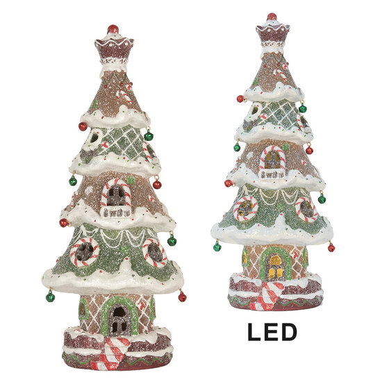 Clayre &amp; Eef   | Kerstdecoratie Kerstboom met LED Bruin Groen 15x12x36 cm / 3xAAA | 6PR5828