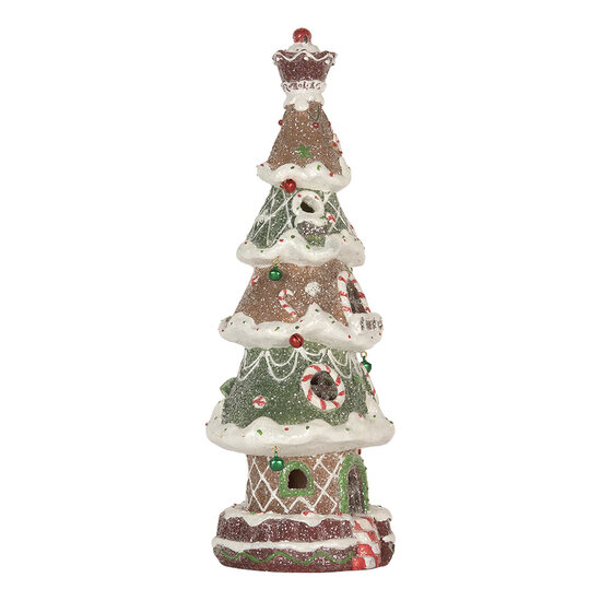 Clayre &amp; Eef   | Kerstdecoratie Kerstboom met LED Bruin Groen 15x12x36 cm / 3xAAA | 6PR5828