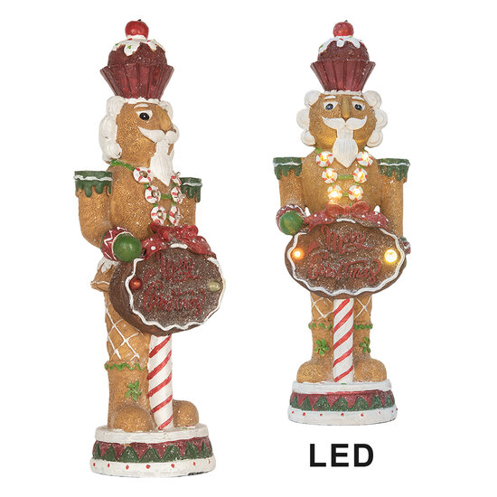 Clayre &amp; Eef   | Kerstdecoratie Notenkraker met LED Bruin Rood 12x10x35 cm / 3xAAA | 6PR5831
