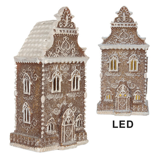 Clayre &amp; Eef   | Decoratie Huis met LED Bruin Wit 12x11x25 cm | 6PR5832