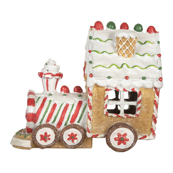 Clayre &amp; Eef   | Kerstdecoratie Locomotief met LED Bruin Wit 21x12x17 cm | 6PR5840