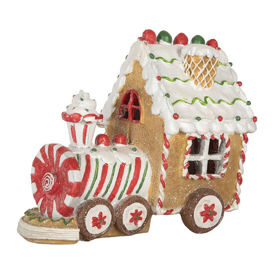 Clayre &amp; Eef   | Kerstdecoratie Locomotief met LED Bruin Wit 21x12x17 cm | 6PR5840