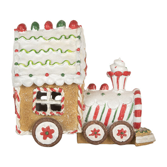Clayre &amp; Eef   | Kerstdecoratie Locomotief met LED Bruin Wit 21x12x17 cm | 6PR5840