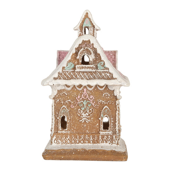 Clayre & Eef | Decoratie Huis met LED Bruin Roze 9x10x15 cm | 6PR5843