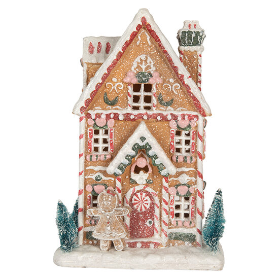 Clayre & Eef | Decoratie Huis met LED Bruin Wit 17x12x25 cm | 6PR5845