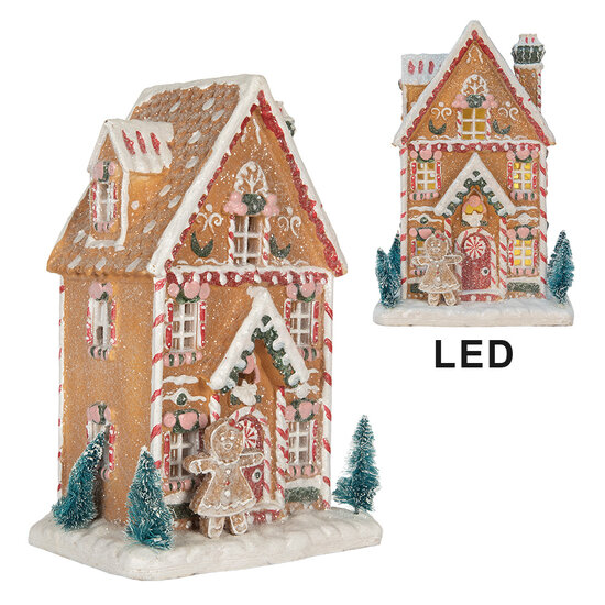 Clayre & Eef | Decoratie Huis met LED Bruin Wit 17x12x25 cm | 6PR5845
