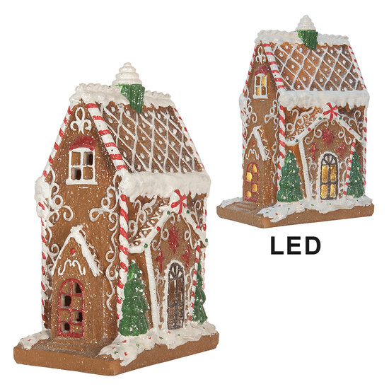 Clayre & Eef | Decoratie Huis met LED Bruin Wit 15x9x20 cm | 6PR5846