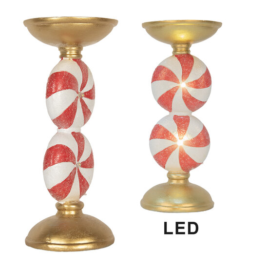 Clayre & Eef | Kandelaar met LED Goudkleurig Wit ø 10x23 cm | 6PR5850