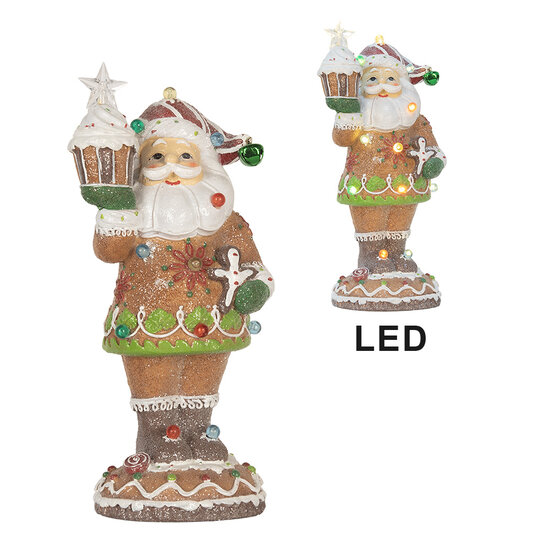 Clayre & Eef | Kerstdecoratie Kerstman met LED Bruin Wit 15x13x32 cm / 3xAAA | 6PR5853
