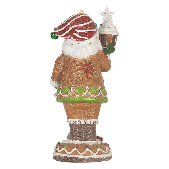 Clayre & Eef | Kerstdecoratie Kerstman met LED Bruin Wit 15x13x32 cm / 3xAAA | 6PR5853