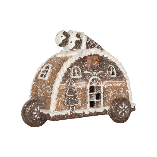 Clayre & Eef | Decoratie Huis met LED Bruin Wit 21x11x16 cm | 6PR5854