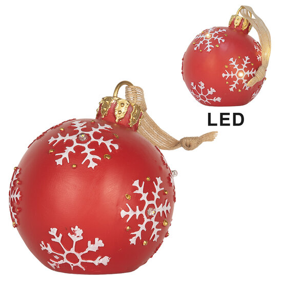 Clayre & Eef | Decoratie hanger Kerstbal met LED Rood Wit ø 12x14 cm | 6PR5858