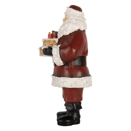 Clayre & Eef | Kerstdecoratie Kerstman met taart Rood Wit 10x10x21 cm | 6PR5862