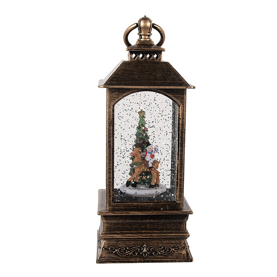 Clayre & Eef | Kerstdecoratie Lantaarn met Kerstboom Bruin 8x8x20 cm / 3xAAA | 66409