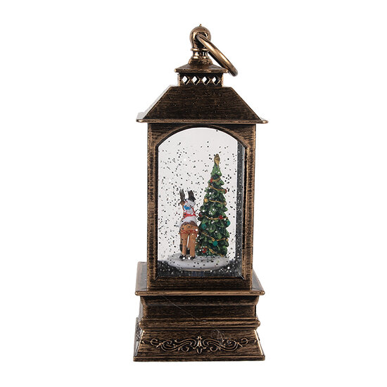 Clayre & Eef | Kerstdecoratie Lantaarn met Kerstboom Bruin 8x8x20 cm / 3xAAA | 66409