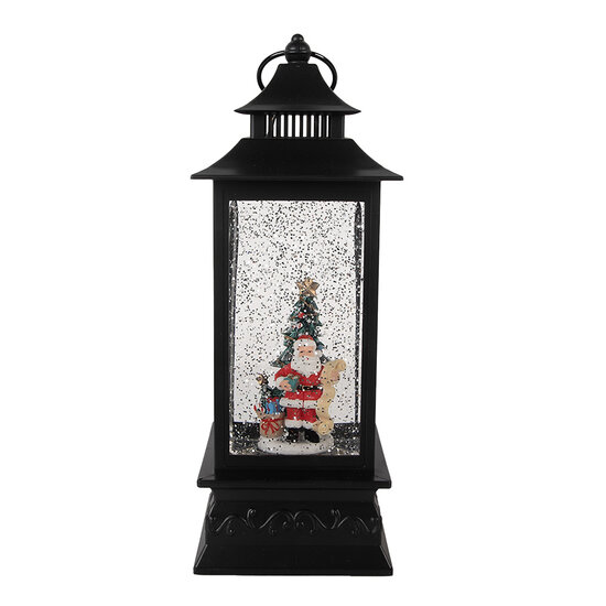 Clayre & Eef | Kerstdecoratie Lantaarn met Kerstman Zwart 10x10x28 cm / 3xAA | 66411