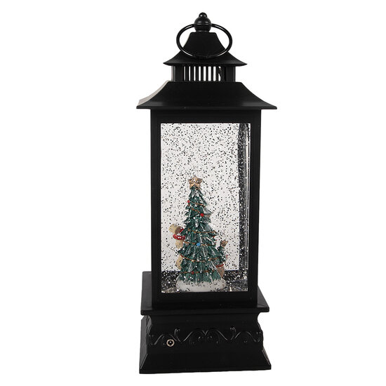 Clayre & Eef | Kerstdecoratie Lantaarn met Kerstman Zwart 10x10x28 cm / 3xAA | 66411