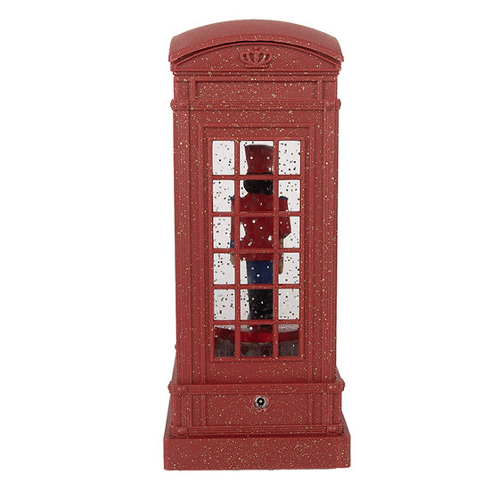Clayre & Eef | Kerstdecoratie telefooncel met Notenkraker Rood 9x9x21 cm / 3xAAA | 66412