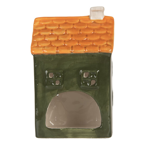 Clayre & Eef | Theelichthouder Kerst Huisje Groen Oranje 9x8x15 cm | 6CE2276