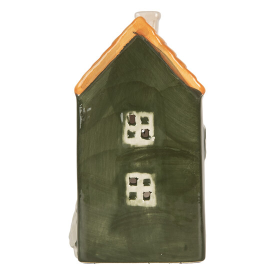 Clayre & Eef | Theelichthouder Kerst Huisje Groen Oranje 9x8x15 cm | 6CE2276
