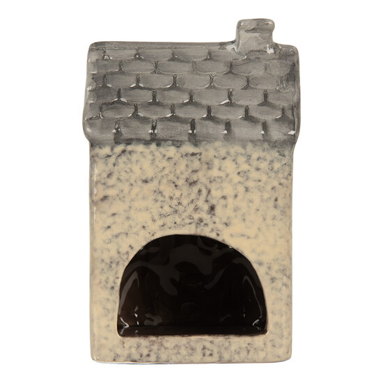 Clayre & Eef | Theelichthouder Kerst Huisje Beige Grijs 9x8x15 cm | 6CE2277