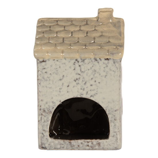 Clayre & Eef | Theelichthouder Kerst Huisje Grijs Beige 9x8x15 cm | 6CE2278
