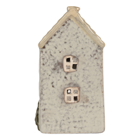 Clayre & Eef | Theelichthouder Kerst Huisje Grijs Beige 9x8x15 cm | 6CE2278