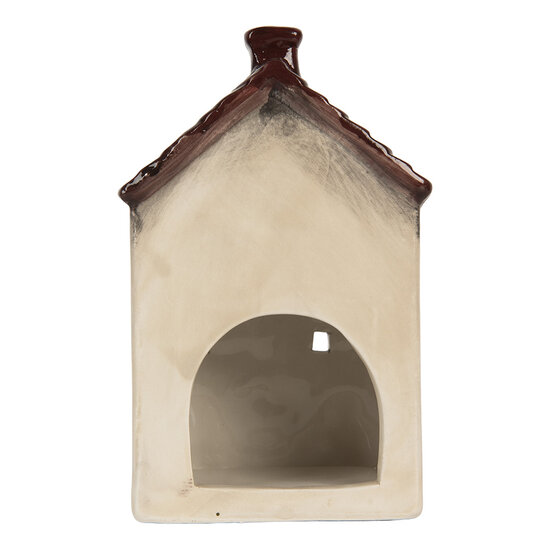 Clayre & Eef | Theelichthouder Kerst Huisje Beige Rood 10x8x15 cm | 6CE2279