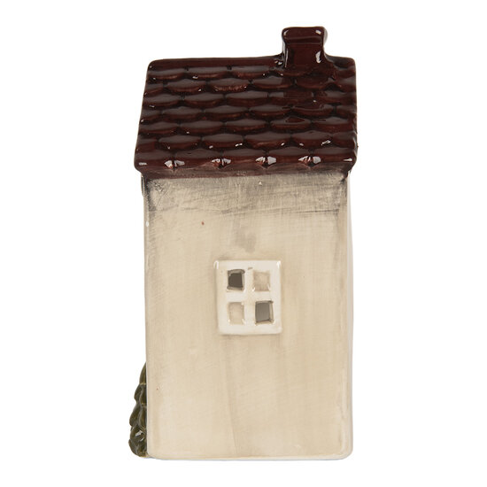 Clayre & Eef | Theelichthouder Kerst Huisje Beige Rood 10x8x15 cm | 6CE2279