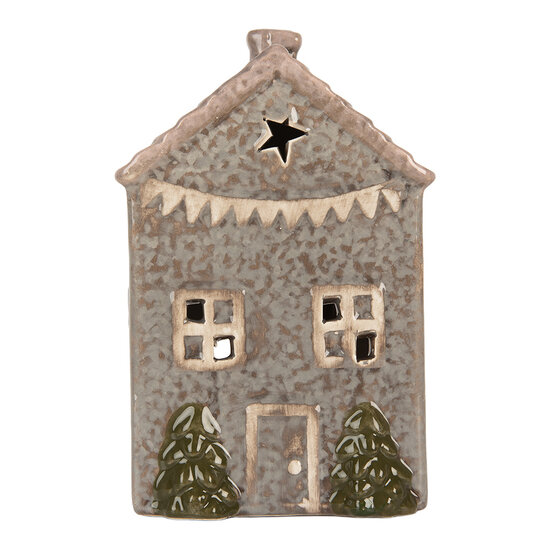 Clayre & Eef | Theelichthouder Kerst Huisje Blauw Roze 10x8x15 cm | 6CE2280