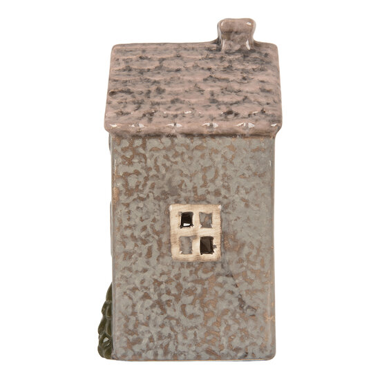 Clayre & Eef | Theelichthouder Kerst Huisje Blauw Roze 10x8x15 cm | 6CE2280