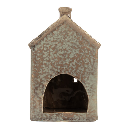 Clayre & Eef | Theelichthouder Kerst Huisje Groen Beige 10x8x15 cm | 6CE2281