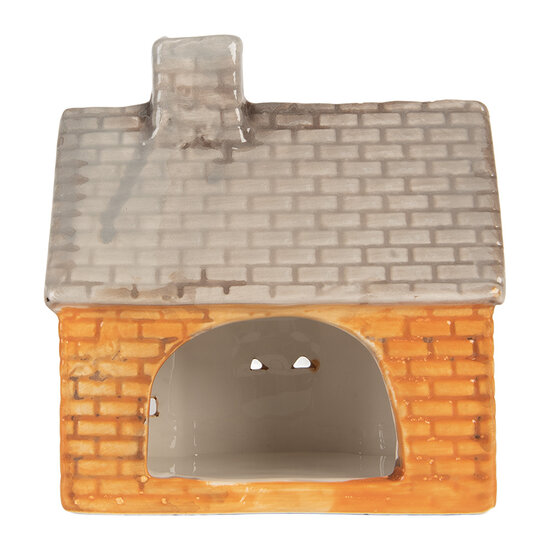 Clayre & Eef | Theelichthouder Kerst Huisje Oranje Beige 13x8x14 cm | 6CE2283