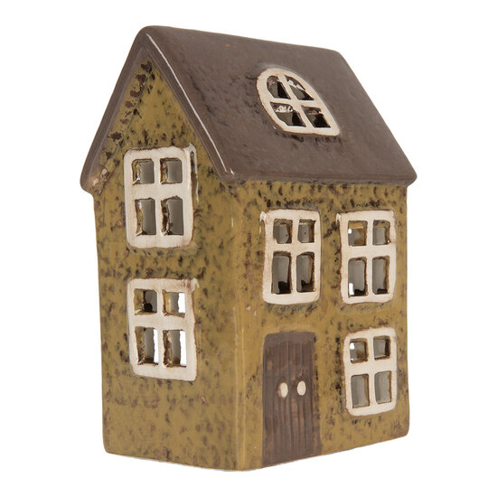 Clayre & Eef | Theelichthouder Kerst Huisje Groen Bruin 10x7x14 cm | 6CE2286