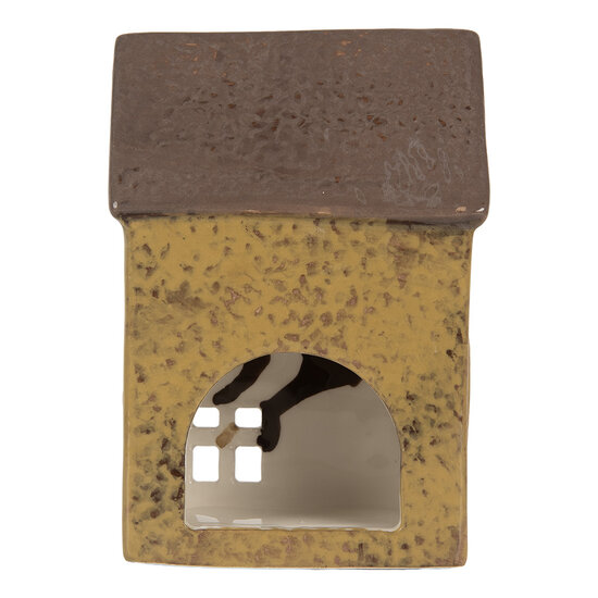 Clayre & Eef | Theelichthouder Kerst Huisje Groen Bruin 10x7x14 cm | 6CE2286