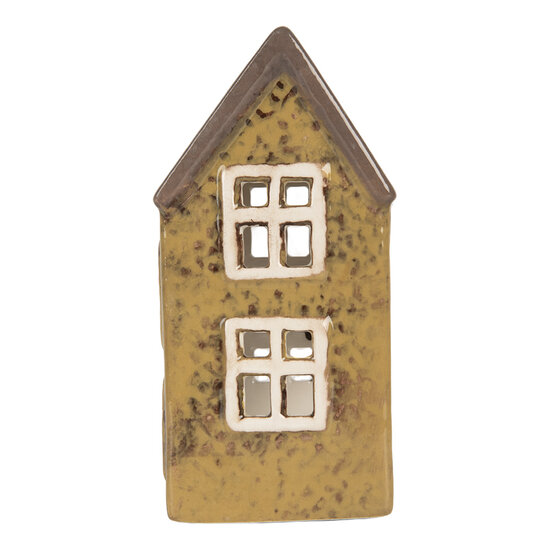 Clayre & Eef | Theelichthouder Kerst Huisje Groen Bruin 10x7x14 cm | 6CE2286