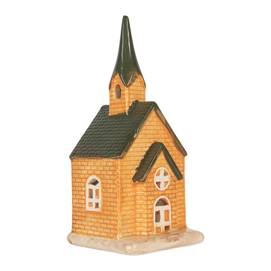 Clayre & Eef | Theelichthouder Kerst Huisje Oranje Groen 9x8x21 cm | 6CE2287