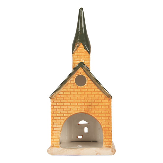Clayre & Eef | Theelichthouder Kerst Huisje Oranje Groen 9x8x21 cm | 6CE2287