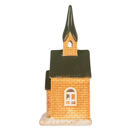 Clayre & Eef | Theelichthouder Kerst Huisje Oranje Groen 9x8x21 cm | 6CE2287