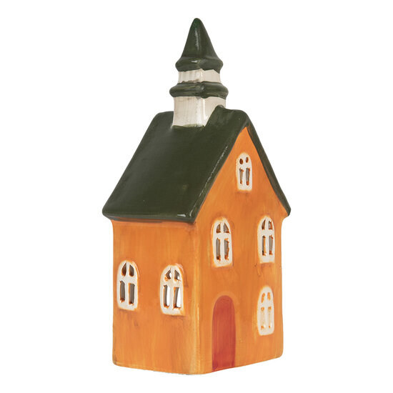 Clayre & Eef | Theelichthouder Kerst Huisje Oranje Groen 10x7x21 cm | 6CE2288