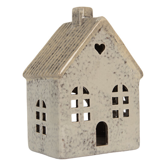 Clayre & Eef | Theelichthouder Kerst Huisje Grijs Beige 11x7x16 cm | 6CE2290