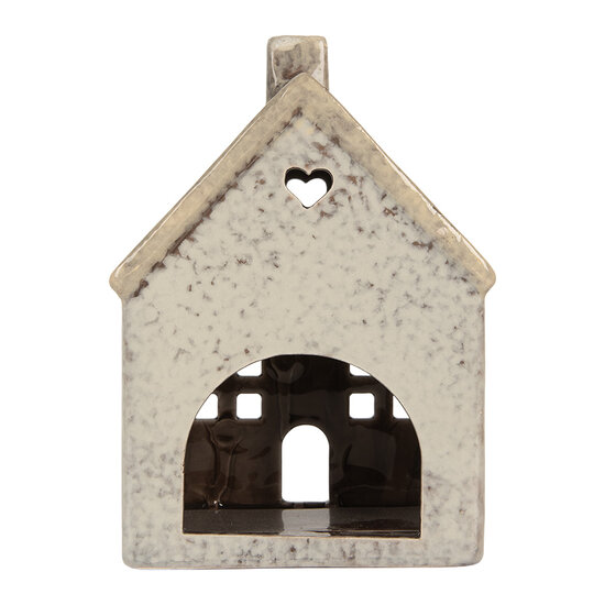 Clayre & Eef | Theelichthouder Kerst Huisje Grijs Beige 11x7x16 cm | 6CE2290
