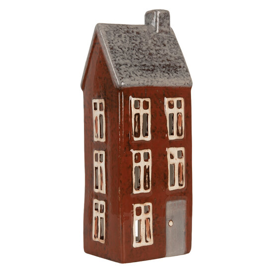 Clayre & Eef | Theelichthouder Kerst Huisje Bruin Grijs 10x7x26 cm | 6CE2295