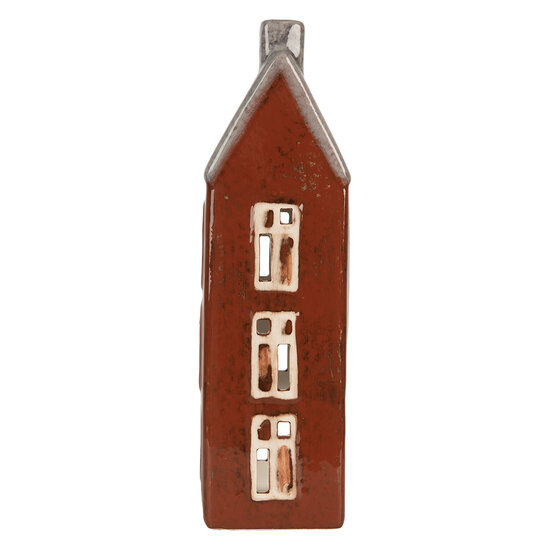 Clayre & Eef | Theelichthouder Kerst Huisje Bruin Grijs 10x7x26 cm | 6CE2295