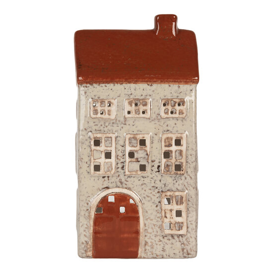 Clayre & Eef | Theelichthouder Kerst Huisje Beige Bruin 12x8x24 cm | 6CE2296