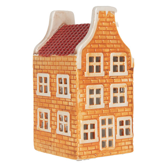 Clayre & Eef | Theelichthouder Kerst Huisje Oranje Rood 9x10x19 cm | 6CE2299