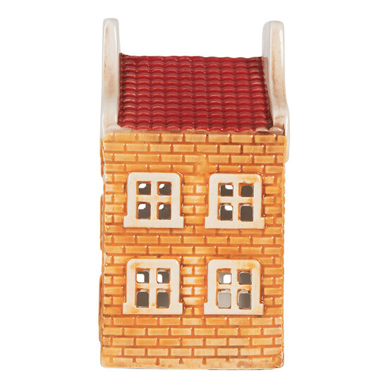 Clayre & Eef | Theelichthouder Kerst Huisje Oranje Rood 9x10x19 cm | 6CE2299