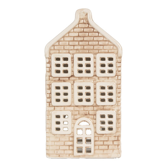 Clayre & Eef | Theelichthouder Kerst Huisje Beige Groen 9x10x19 cm | 6CE2305